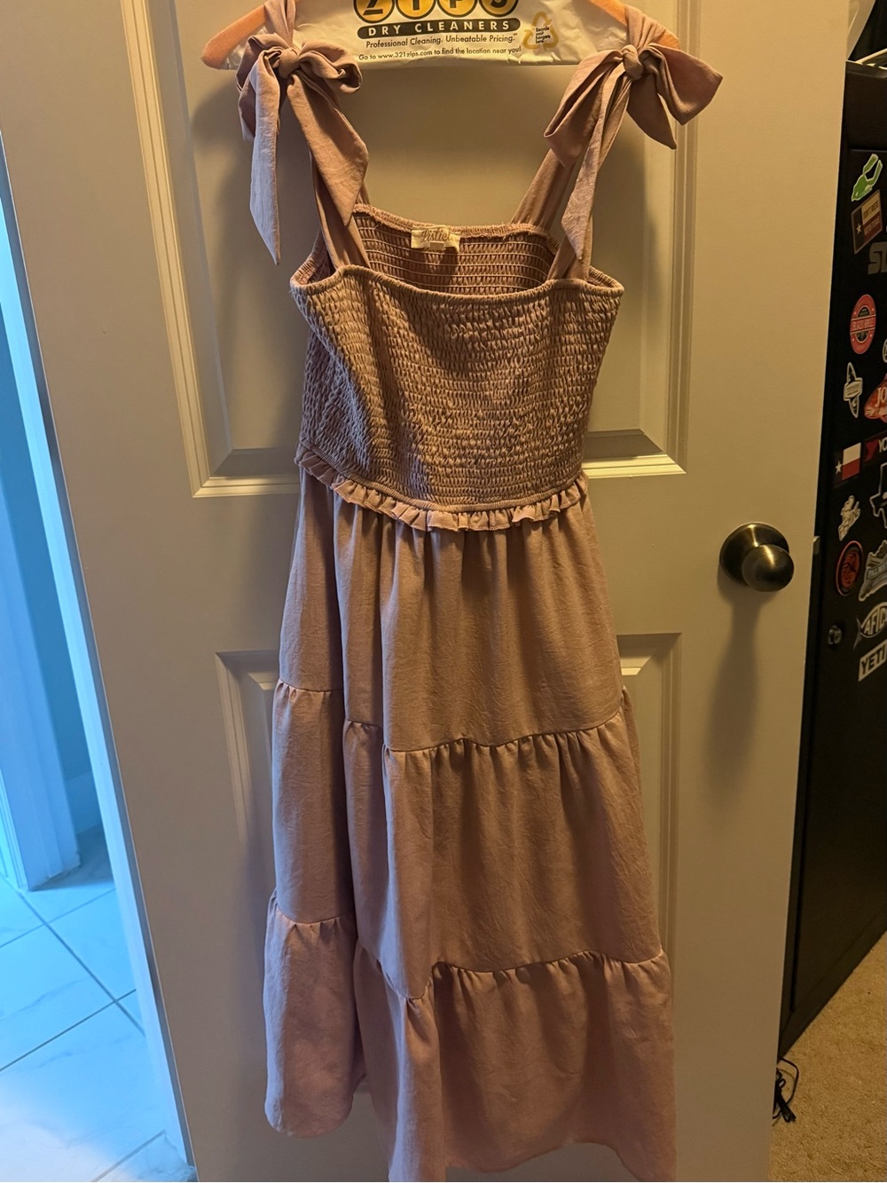 Listicle Dusty Pink Tie-Shoulder Smocked Midi Dress